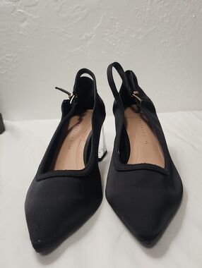 Zara Black Pointed Slingback Heels with Gold Buckle